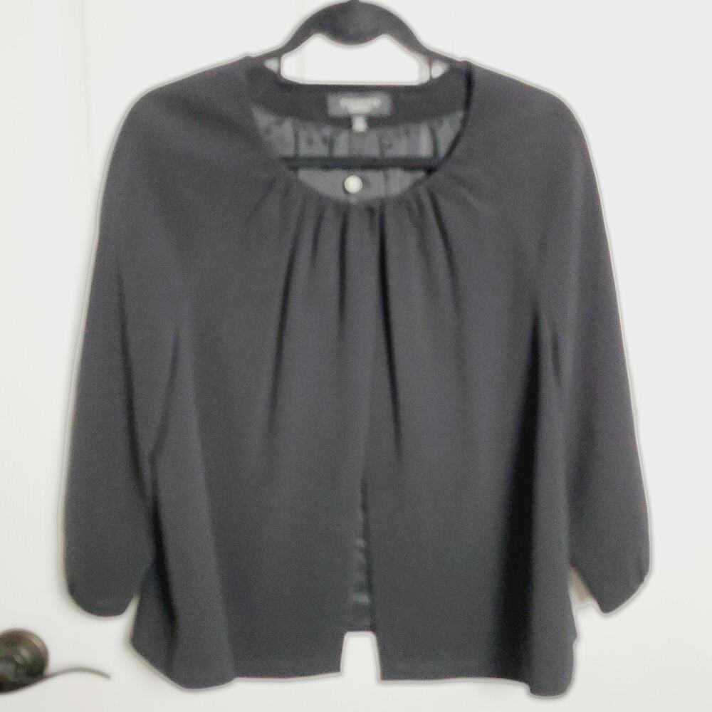 Talbots Jacket Womens 14 Black Jackie Fit Open Front Lined Blouse Career NWT